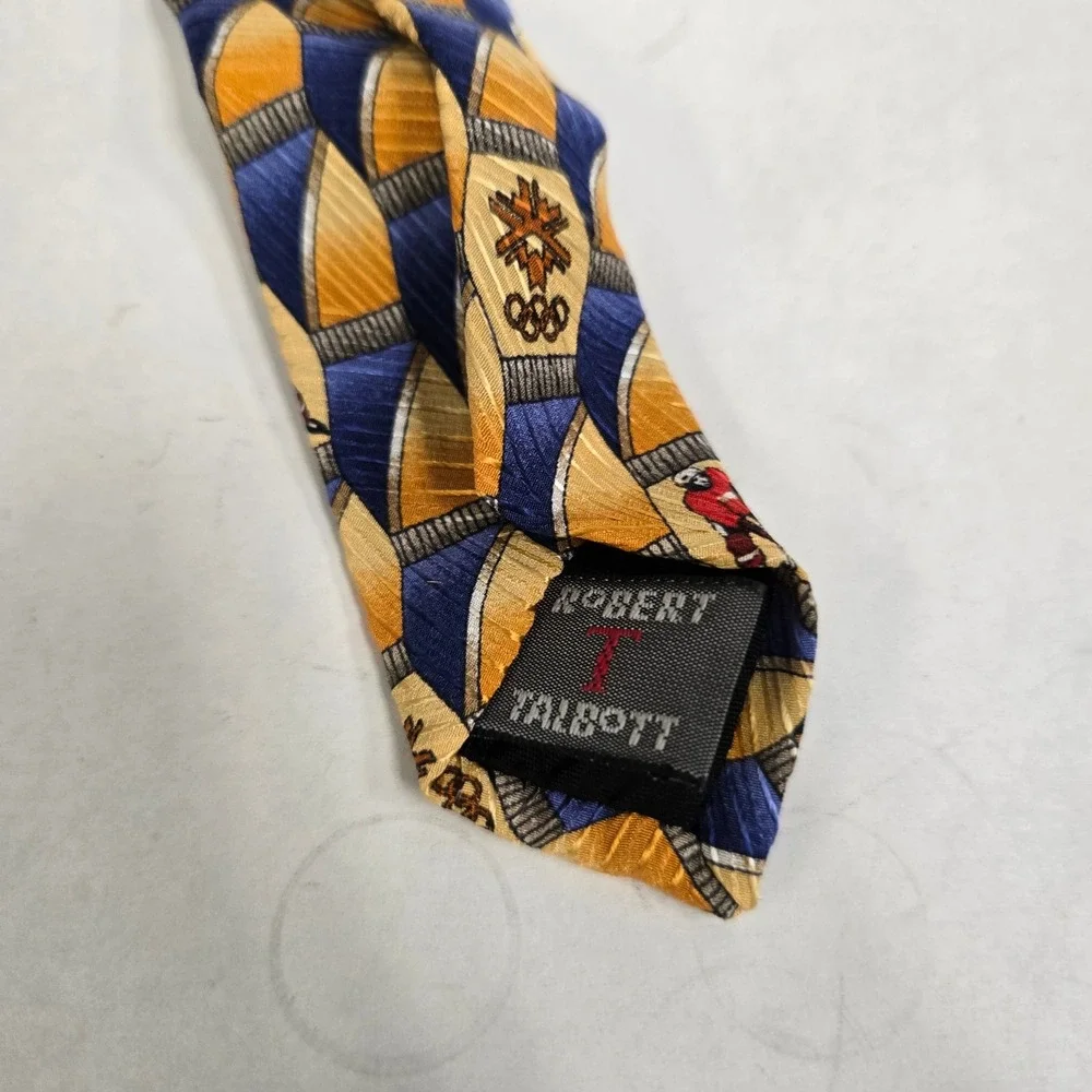 Robert Talbott Salt Lake 2002 Olympic Games Silk Tie Hockey Gold Blue USA Made